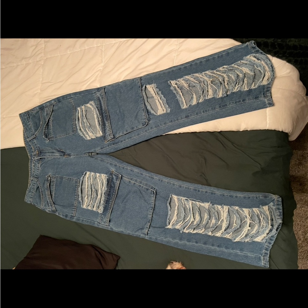 Distressed Blue Flare & Wide Leg Jeans